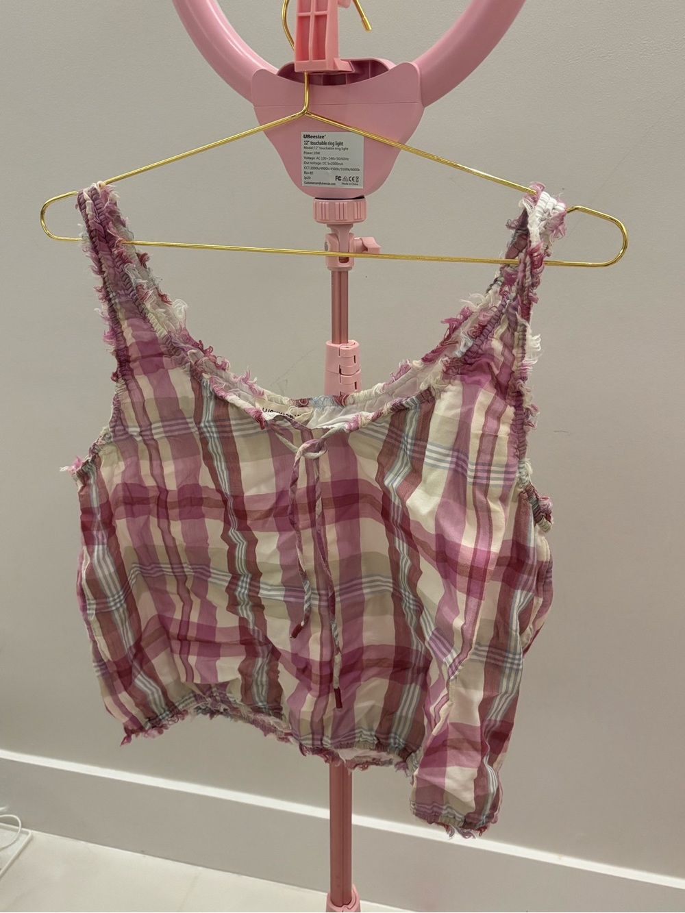 Lucky Brand Pink Plaid Cropped Camisole